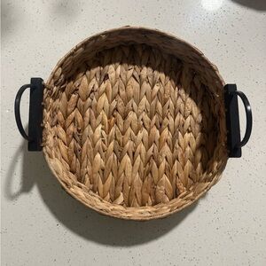 Natural Woven Basket with Black Handles
